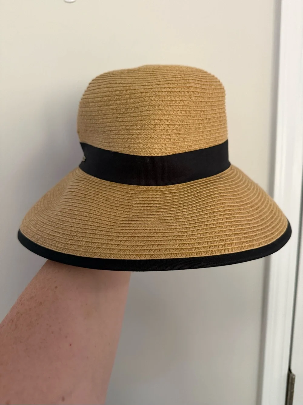 Scala Wide Brim Straw Sun Hat - Tan with Black Trim